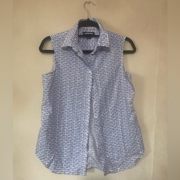 Land's End women's 6 Supima no iron cotton button down novelty print tank EUC - Picture 1 of 5